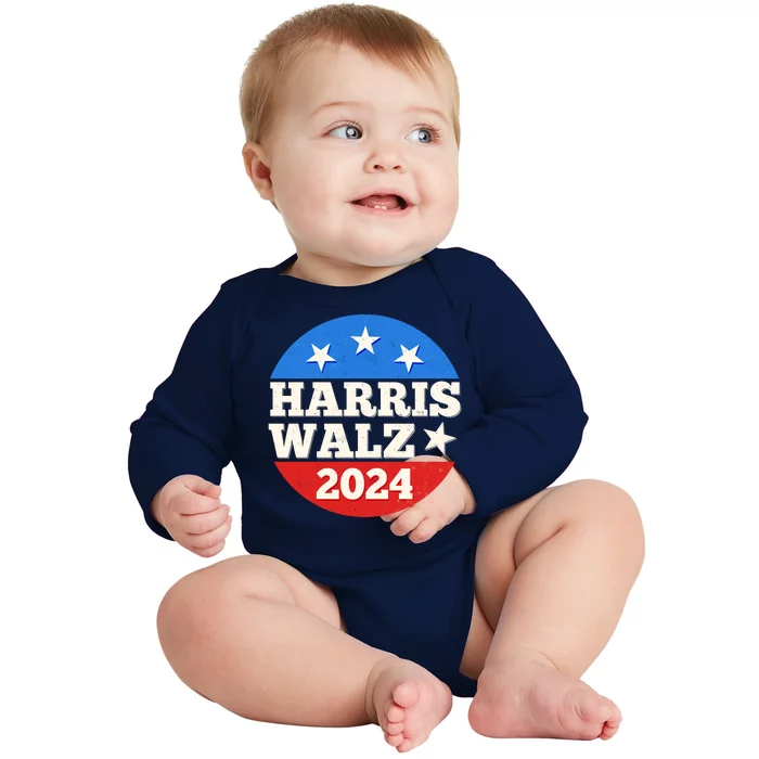 Vintage Vote Kamala Harris Tim Walz 2024 Election Emblem Baby Long Sleeve Bodysuit