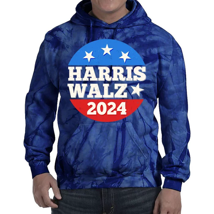 Vintage Vote Kamala Harris Tim Walz 2024 Election Emblem Tie Dye Hoodie