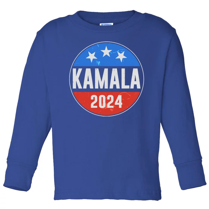 Vintage Vote Kamala 2024 Election Emblem Toddler Long Sleeve Shirt