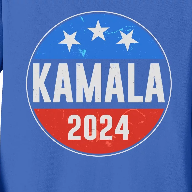 Vintage Vote Kamala 2024 Election Emblem Kids Long Sleeve Shirt