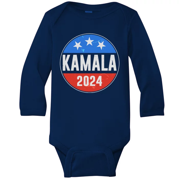 Vintage Vote Kamala 2024 Election Emblem Baby Long Sleeve Bodysuit