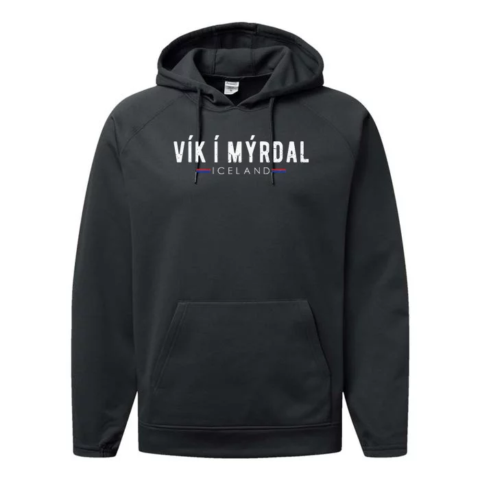 Vintage VíK í MýRdal Iceland Vacation Performance Fleece Hoodie