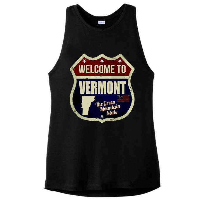 Vermont Vintage Metal Road Sign Logo Ladies Tri-Blend Wicking Tank