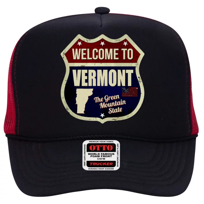 Vermont Vintage Metal Road Sign Logo High Crown Mesh Trucker Hat