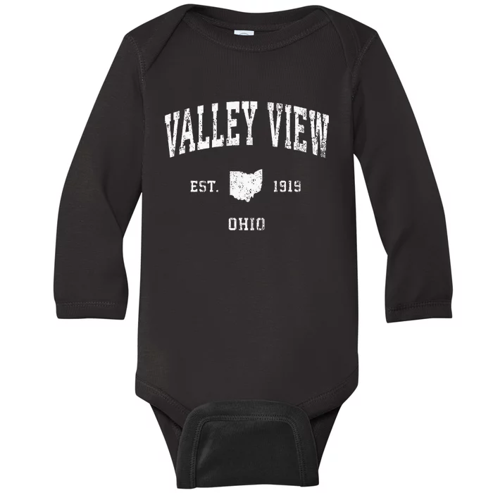 Valley View Ohio Oh Vintage Athletic Sports Design Baby Long Sleeve Bodysuit