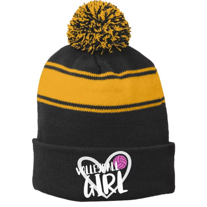 Volleyball Stripe Pom Pom Beanie