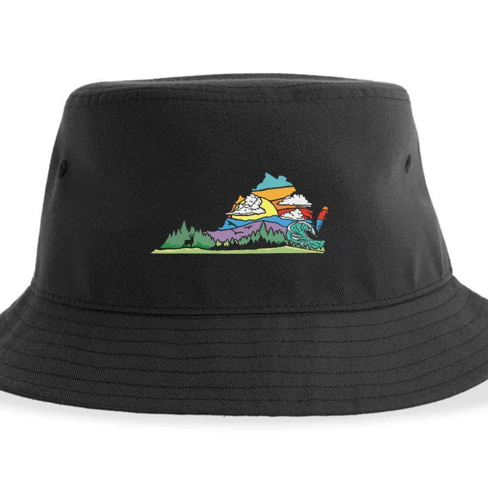 Vintage Virginia Outdoors Nature Lover Retro 80s Graphic Sustainable Bucket Hat