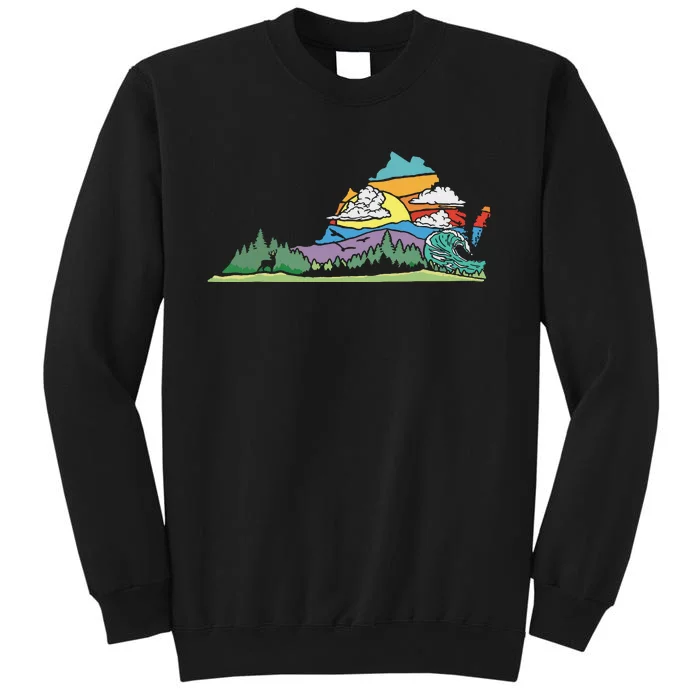 Vintage Virginia Outdoors Nature Lover Retro 80s Graphic Tall Sweatshirt