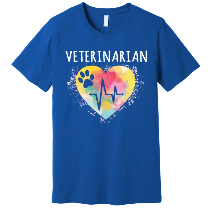 Veterinarian Vet Paw Print And Heartbeat Heart Watercolor Art Gift Premium T-Shirt