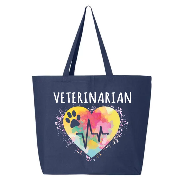 Veterinarian Vet Paw Print And Heartbeat Heart Watercolor Art Gift 25L Jumbo Tote