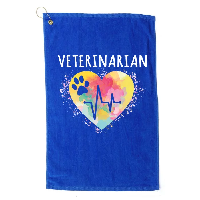 Veterinarian Vet Paw Print And Heartbeat Heart Watercolor Art Gift Platinum Collection Golf Towel