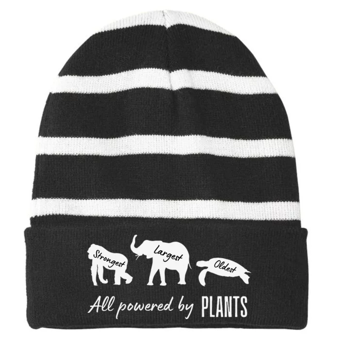 Vegan Vegetarian Powered By Plants Strongest Largest Oldest Striped Beanie with Solid Band