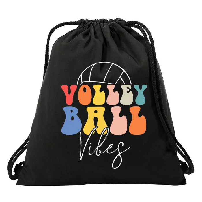 Volleyball Vibes Retro Hippie Volleyball Gift Drawstring Bag