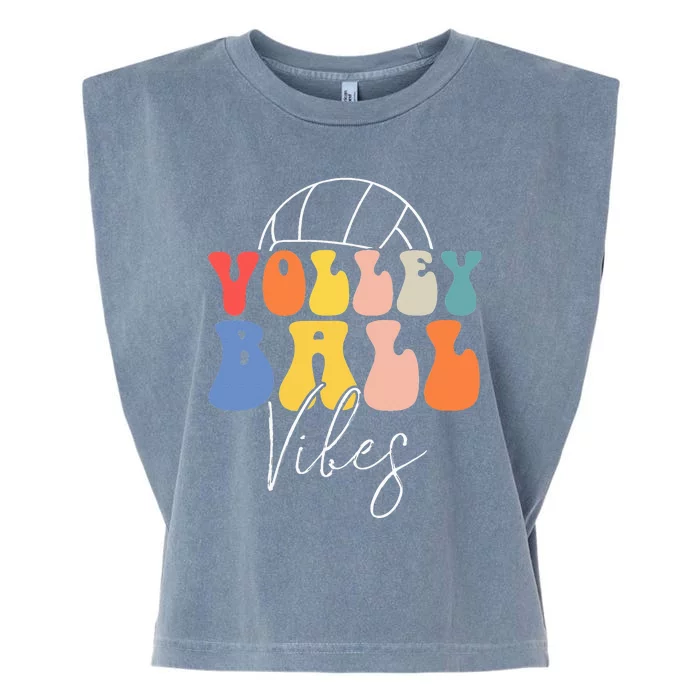 Volleyball Vibes Retro Hippie Volleyball Gift Garment-Dyed Women's Muscle Tee