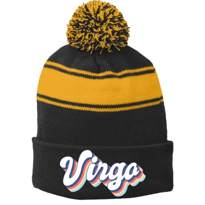 Virgo Vintage Retro Zodiac Sign Virgo Constellation Design Stripe Pom Pom Beanie