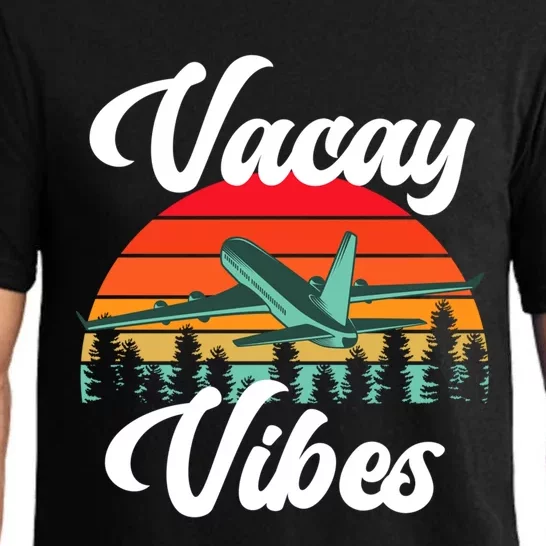 Vacay Vibes Retro Beach Vacation Summer Quote Airplane Great Gift Pajama Set