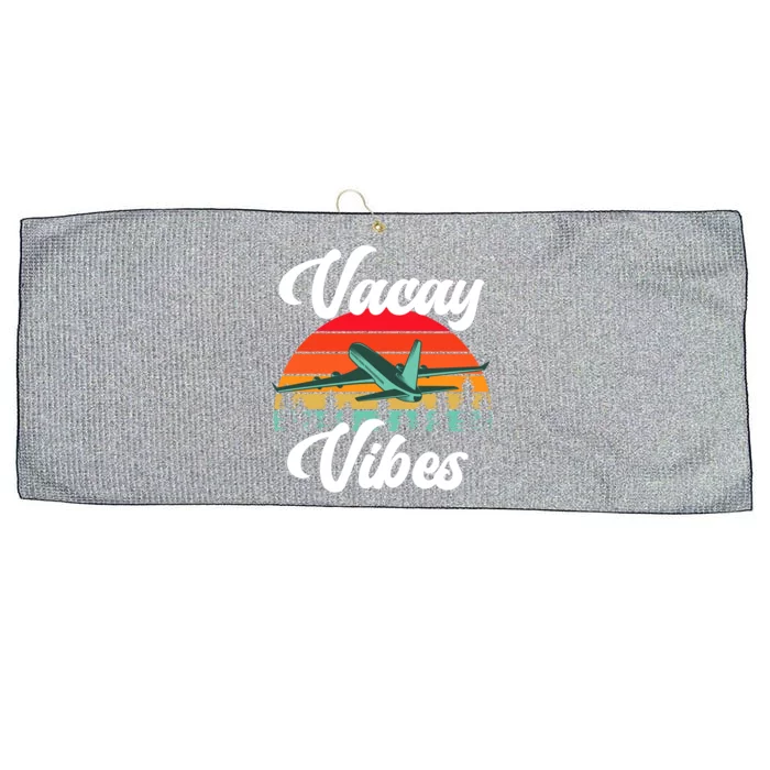 Vacay Vibes Retro Beach Vacation Summer Quote Airplane Great Gift Large Microfiber Waffle Golf Towel