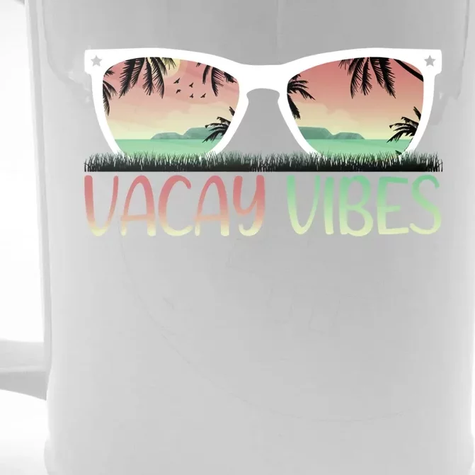 Vacay Vibes Retro Design With Sunglasses In Vacay Vibes Gift Front & Back Beer Stein