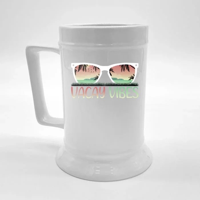 Vacay Vibes Retro Design With Sunglasses In Vacay Vibes Gift Front & Back Beer Stein