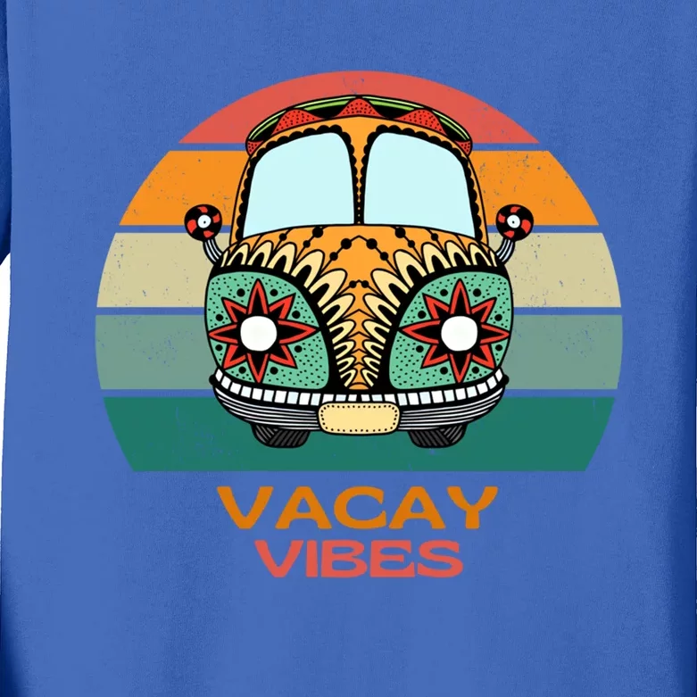 Vacay Vibes Retro Design Summer Family Vacation Holiday Gift Kids Long Sleeve Shirt