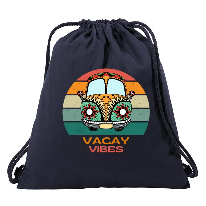 Vacay Vibes Retro Design Summer Family Vacation Holiday Gift Drawstring Bag