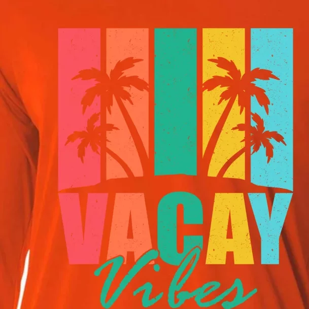 Vacay Vibes Retro Beach Vacation Summer Quote Gift Cooling Performance Long Sleeve Crew