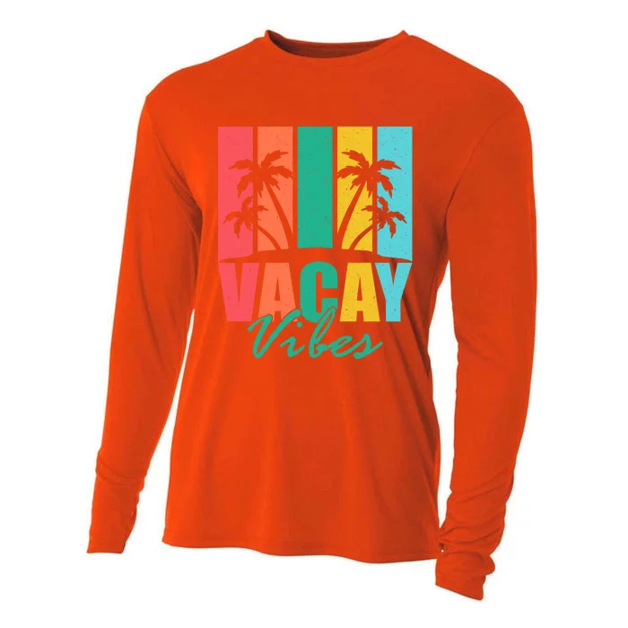 Vacay Vibes Retro Beach Vacation Summer Quote Gift Cooling Performance Long Sleeve Crew