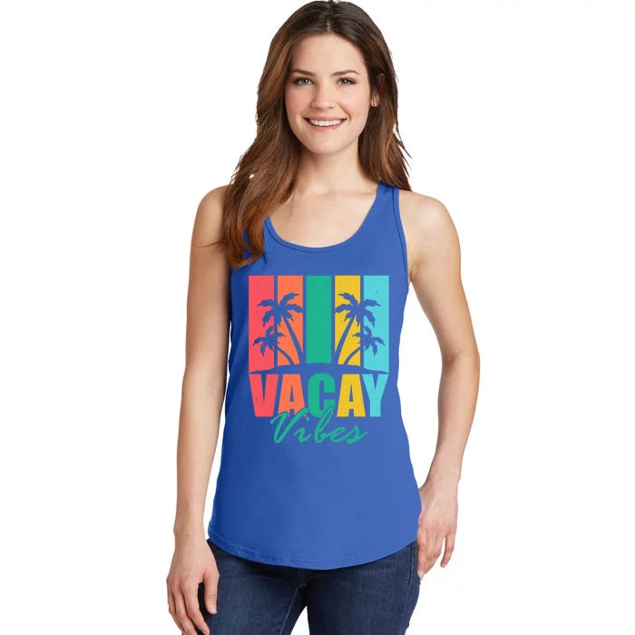 Vacay Vibes Retro Beach Vacation Summer Quote Gift Ladies Essential Tank