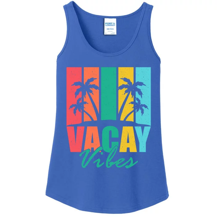 Vacay Vibes Retro Beach Vacation Summer Quote Gift Ladies Essential Tank