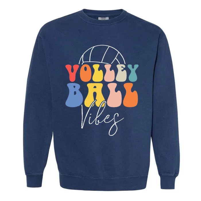 Volleyball Vibes Retro Hippie Volleyball Gift Garment-Dyed Sweatshirt