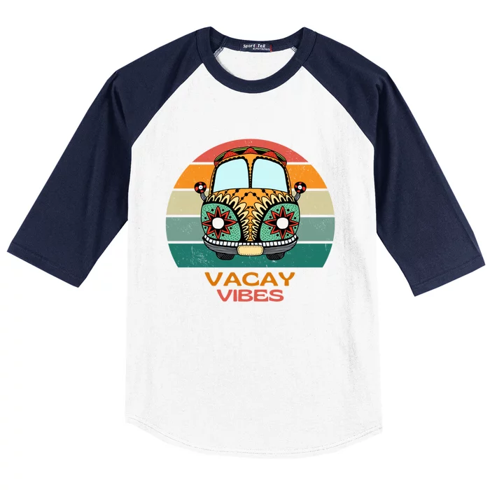 Vacay Vibes Retro Design Summer Family Vacation Holiday Gift Baseball Sleeve Shirt