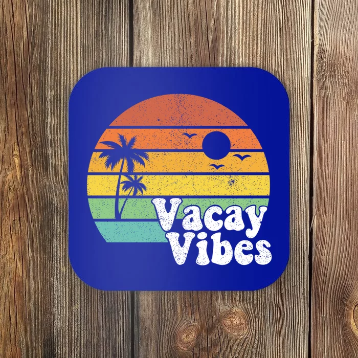 Vacay Vibes Retro Beach Vacation Summer Quote Gift Cute Gift Coaster