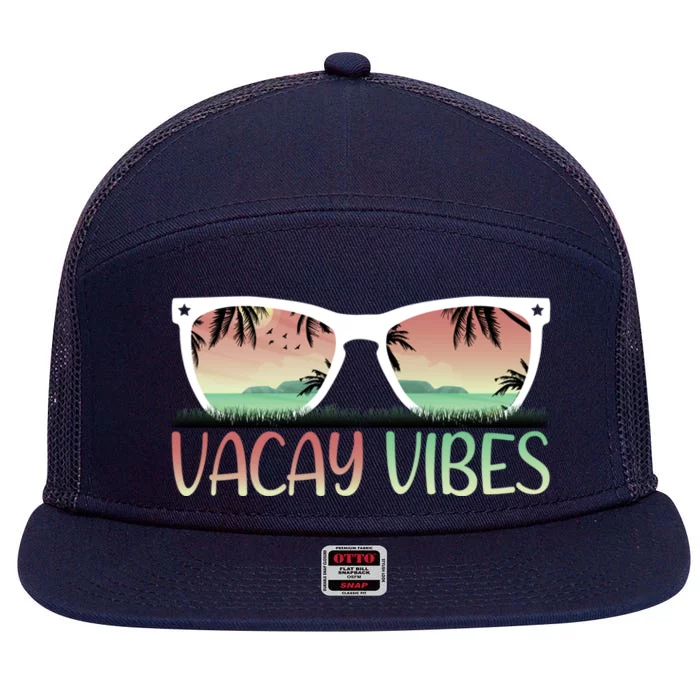 Vacay Vibes Retro Design With Sunglasses In Vacay Vibes Gift 7 Panel Mesh Trucker Snapback Hat