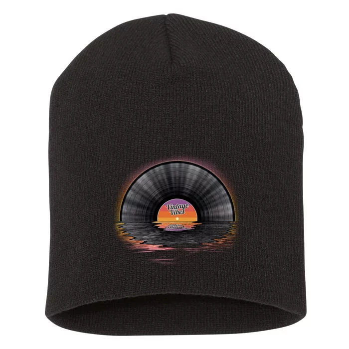 Vintage Vinyl Record Sunset Short Acrylic Beanie