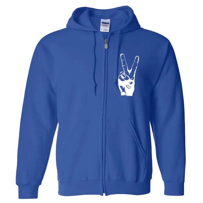 V Victory Sign Peace Symbol Hand White Print Cool Urban Great Gift Full Zip Hoodie