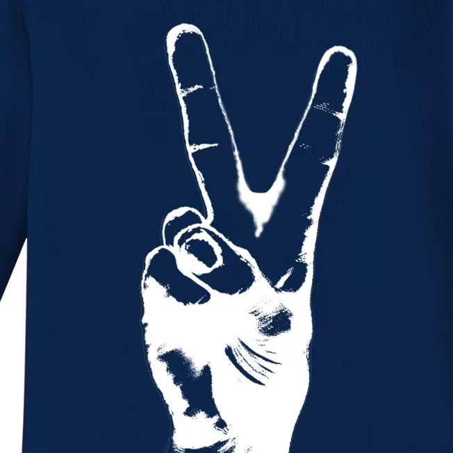 V Victory Sign Peace Symbol Hand White Print Cool Urban Great Gift Baby Long Sleeve Bodysuit