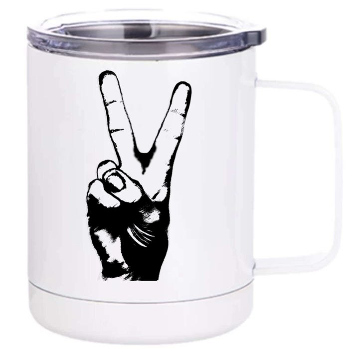 V Victory Sign Peace Symbol Hand White Print Cool Urban Great Gift Front & Back 12oz Stainless Steel Tumbler Cup