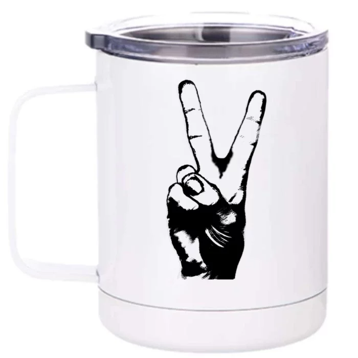 V Victory Sign Peace Symbol Hand White Print Cool Urban Great Gift Front & Back 12oz Stainless Steel Tumbler Cup