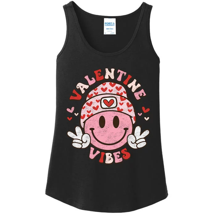 Valentine Vibes Smile On Face Trendy Groovy Ladies Essential Tank