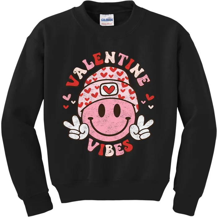 Valentine Vibes Smile On Face Trendy Groovy Kids Sweatshirt