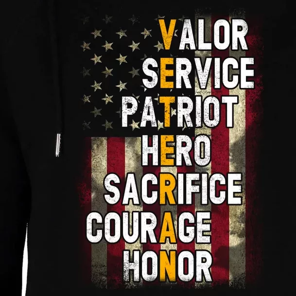 Veteran Valor Service Patriot Hero Sacrifice Courage Honor Womens Funnel Neck Pullover Hood