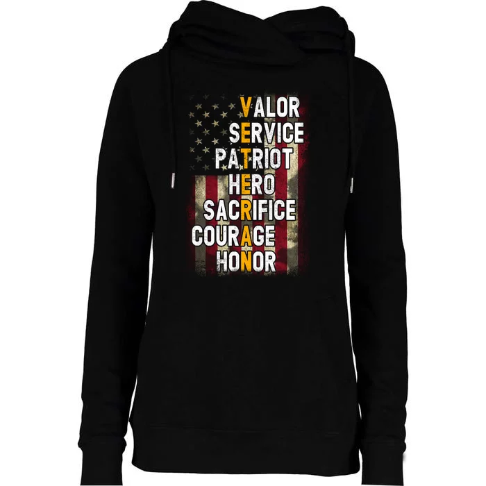 Veteran Valor Service Patriot Hero Sacrifice Courage Honor Womens Funnel Neck Pullover Hood