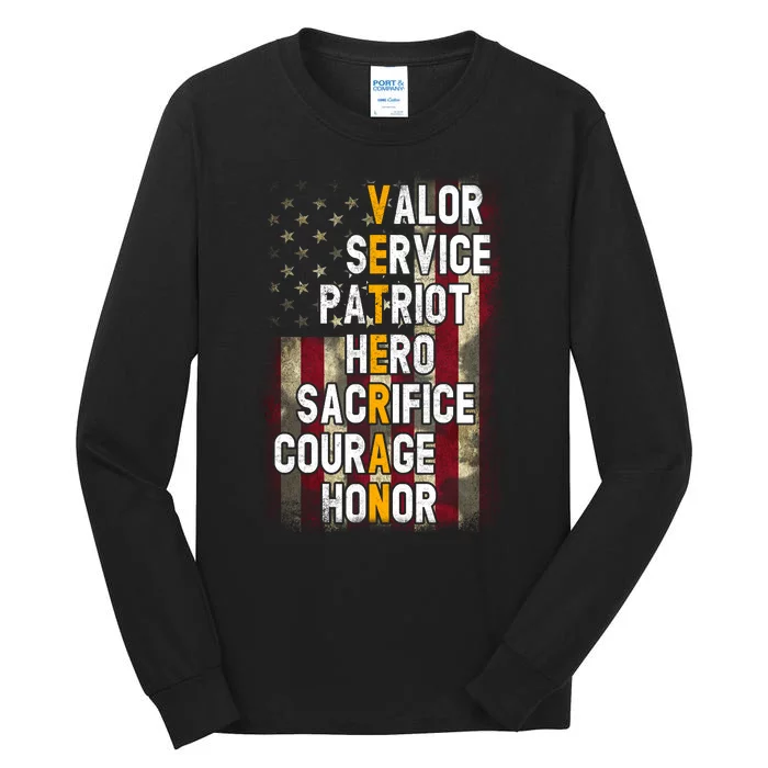 Veteran Valor Service Patriot Hero Sacrifice Courage Honor Tall Long Sleeve T-Shirt