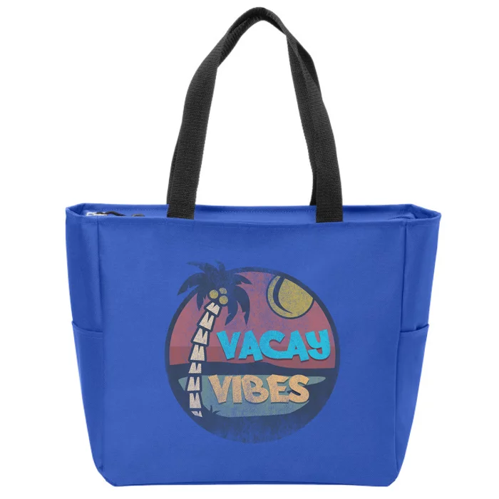 Vintage Vacay Summer Vacation Vibes Tee Beach Palms Cruise Gift Zip Tote Bag