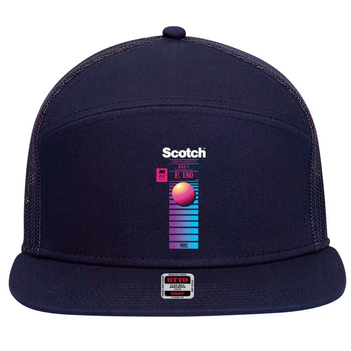 Vaporwave Vhs Scotch E180 Eg+ 7 Panel Mesh Trucker Snapback Hat