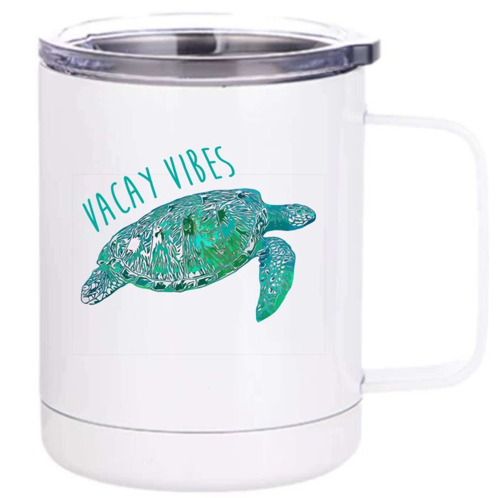 Vacay Vibes Sea Blue Tribal Turtle Funny Gift Front & Back 12oz Stainless Steel Tumbler Cup