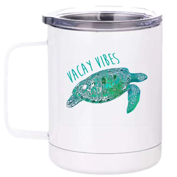 Vacay Vibes Sea Blue Tribal Turtle Funny Gift Front & Back 12oz Stainless Steel Tumbler Cup