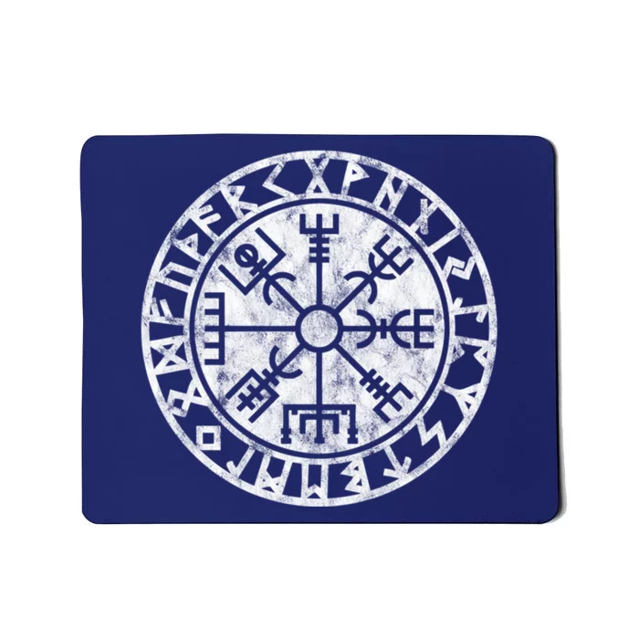 Vintage Vegvisir Symbol Futhark Runes Viking Compass Norse Protection Mousepad