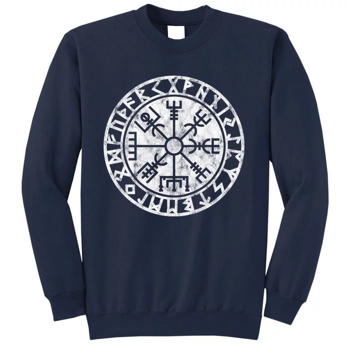 Vintage Vegvisir Symbol Futhark Runes Viking Compass Norse Protection Tall Sweatshirt