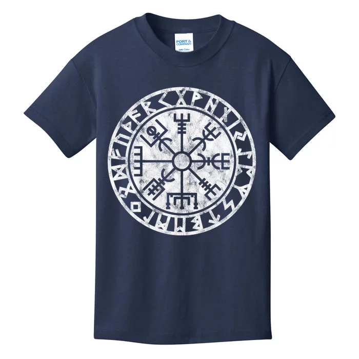 Vintage Vegvisir Symbol Futhark Runes Viking Compass Norse Protection Kids T-Shirt